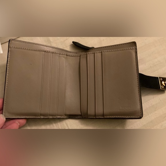 Fendi Black Leather Compact Wallet — Gold Pyramid Stud Closure - Picture 4 of 11